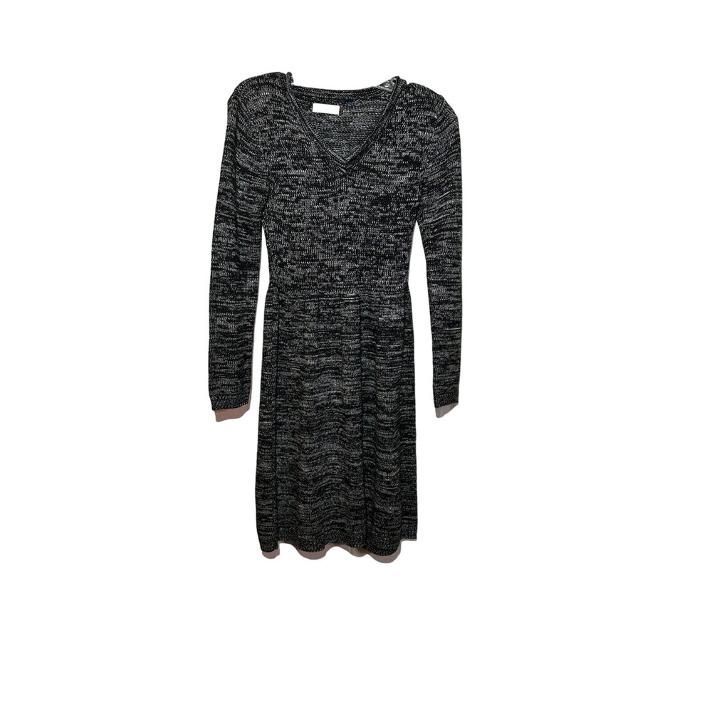 Calvin Klein Black White Sweater Dress‎ Size XS Marled Long Sleeve Fit Flare